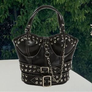 Current Mood Studded Black Chain Corset Handbag